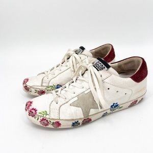 Golden Goose Superstar Hand-Painted Floral Low-Top Sneakers Maroon